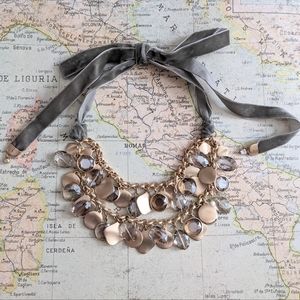 Gold Two-Layer Velvet Tie Necklace with Smokey Crystal